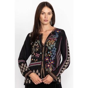 Johnny Was Zodea Blouse Size Small Rio Black Embroidered Long Sleeve